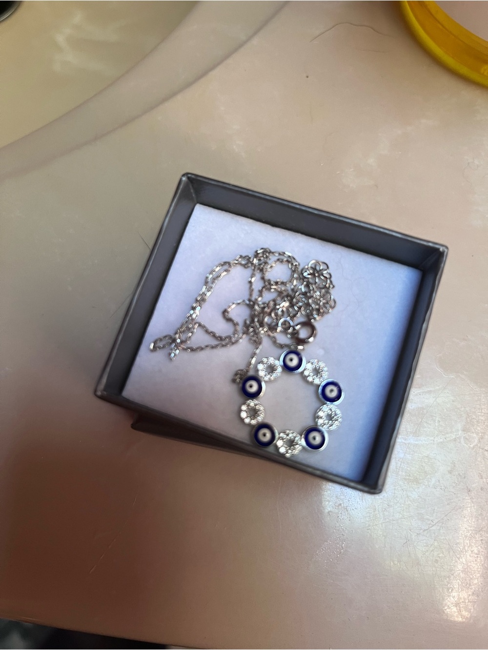 Silver Necklace with Blue Evil Eye Circle Pendant